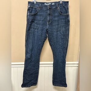 Wrangler Retro Slim Boot Jeans Mens 36x31 Blue Dark Wash Stretch Denim 1077MWZDX